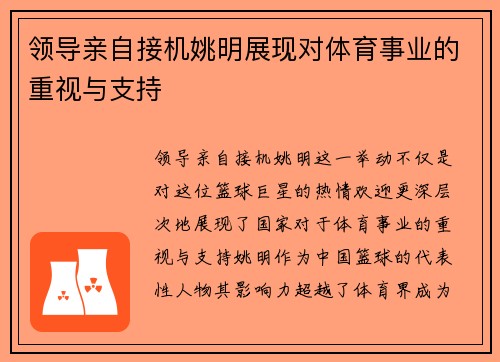 领导亲自接机姚明展现对体育事业的重视与支持